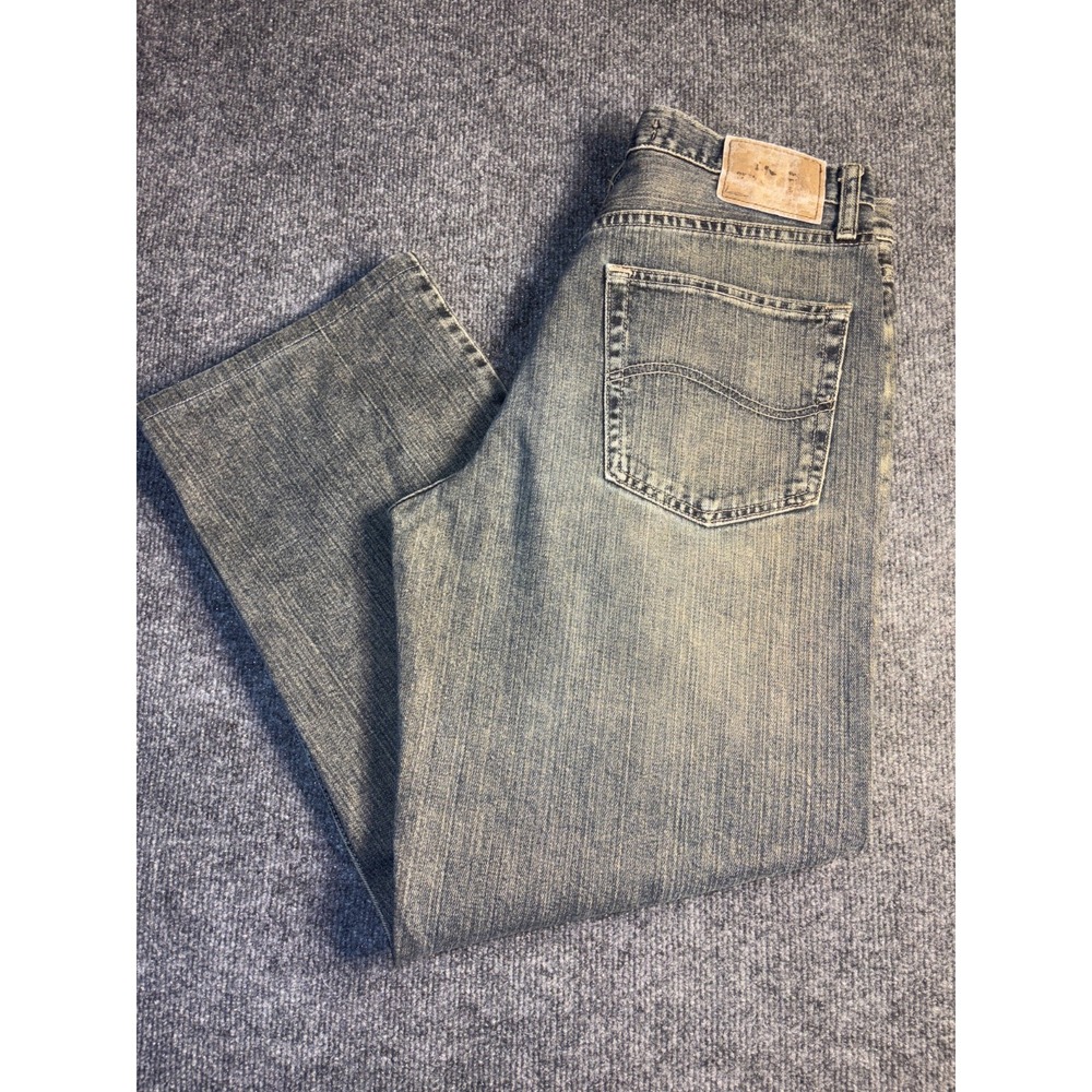 Lee Jeans Mens 32x30 Green Faded Relaxed Fit Straight Leg Dark Wash Low Waist
